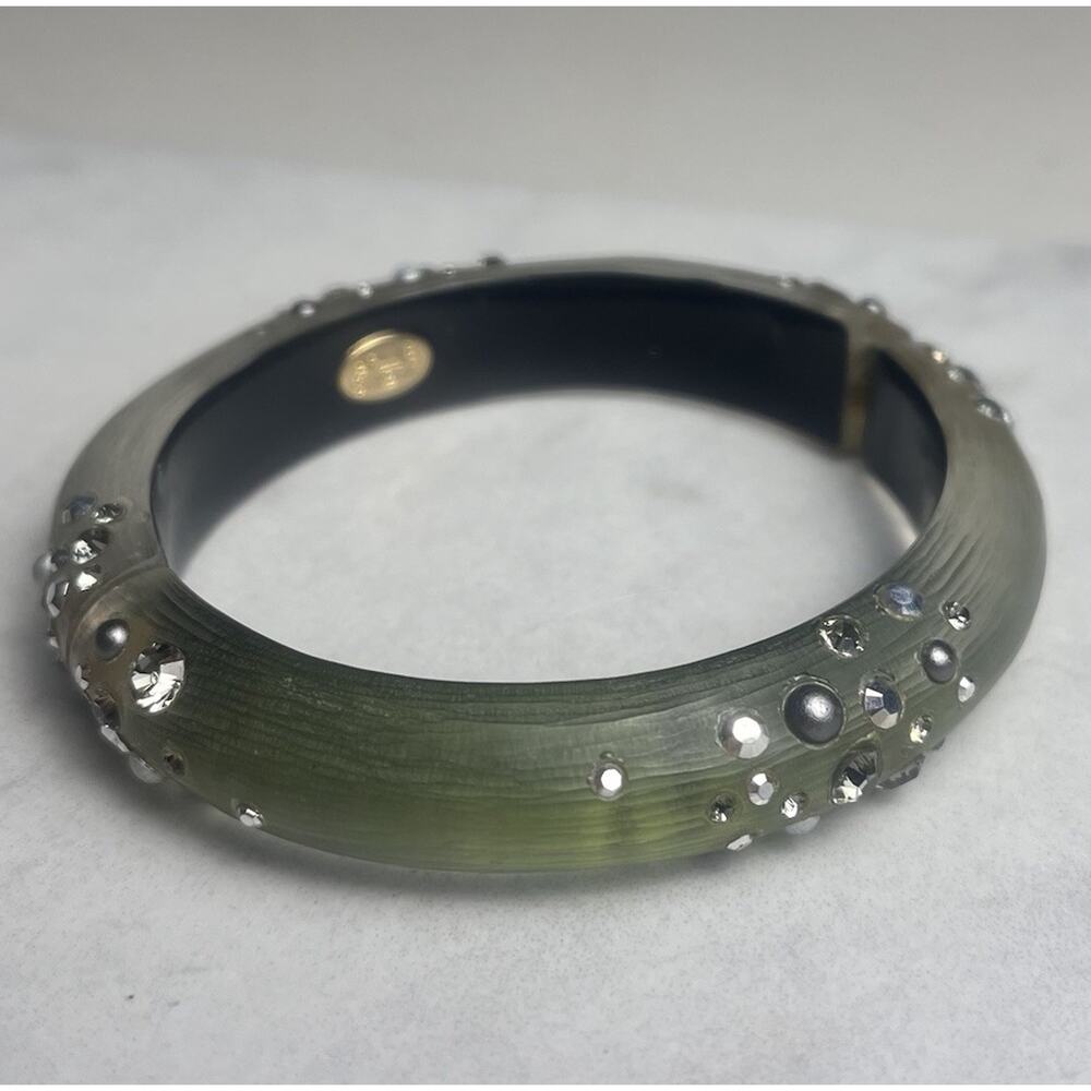 Alexis Bittar Sage Green Assorted Crystal Dust Lucite Hinged Magnetic Bracelet - Picture 6 of 16